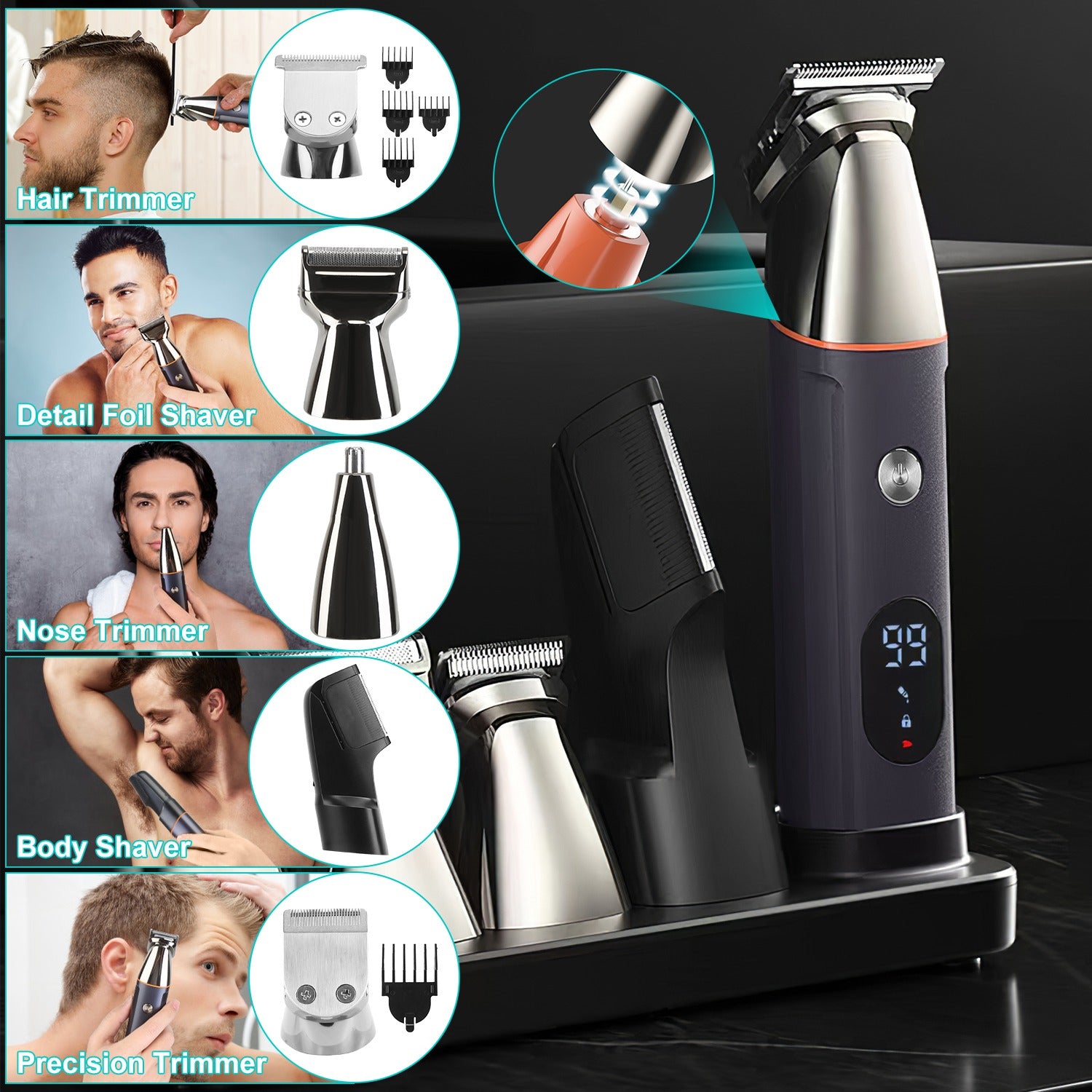All‑in‑One Waterproof Beard Trimmer Kit – Face, Nose, Body - GoBesty